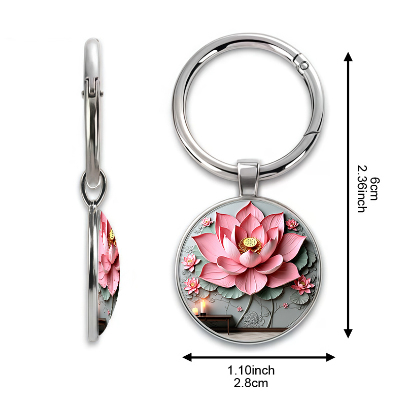 Chinese Style Round Keychain with Lotus Design